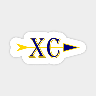 Cross country logo XC with and arrow in Blue and gold colors Magnet