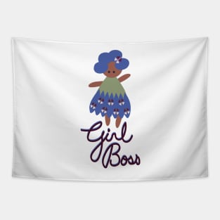 Girl Boss in Blue and Green Tapestry