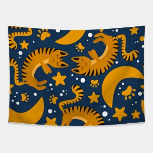 Sleeping Cat in Space Pattern Tapestry