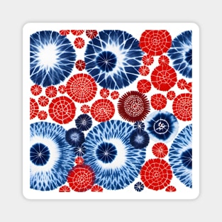 Red and blue shibori tie dye circles Magnet