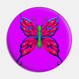 Blue-Pink Butterfly - Black Outline Pin