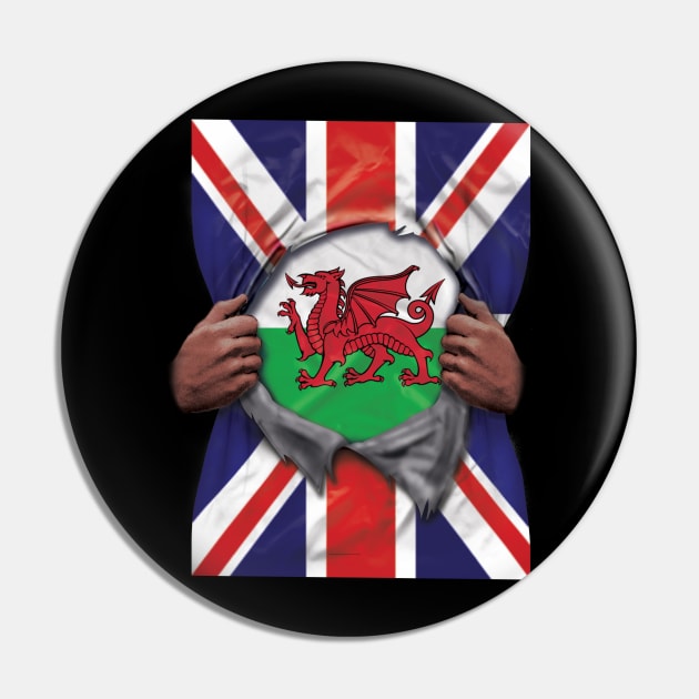 Wales Flag Great Britain Flag Ripped - Gift for Welsh From Wales Pin by Country Flags