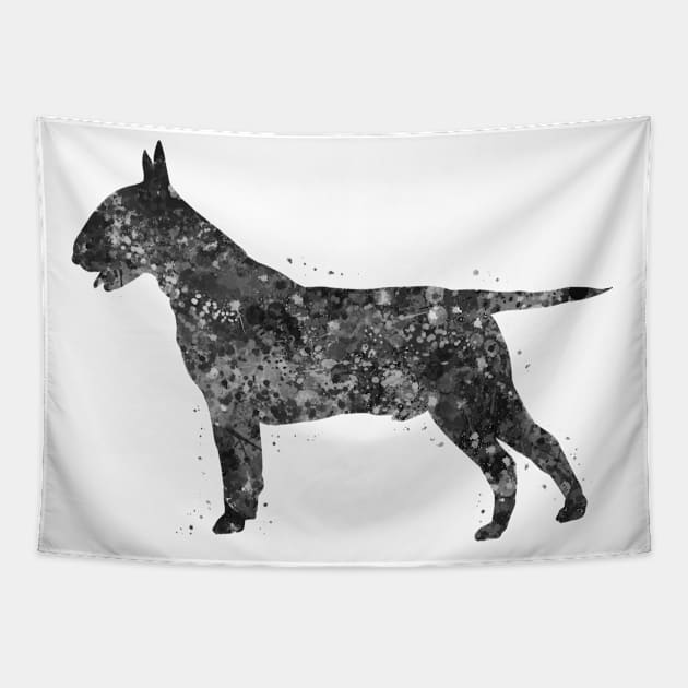 Bull Terrier dog black and white Tapestry by Yahya Art