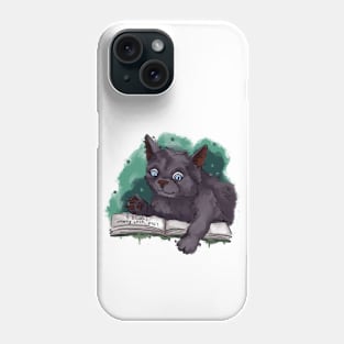 Black cat reading Phone Case