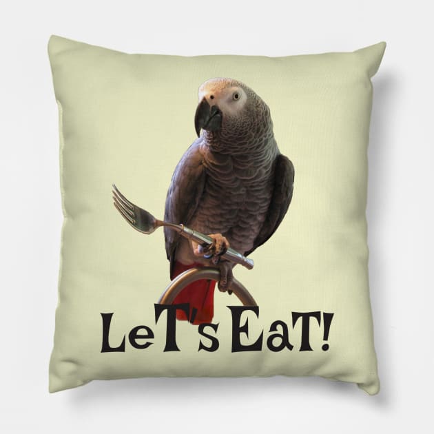 African Grey Parrot Let's Eat Pillow by Einstein Parrot