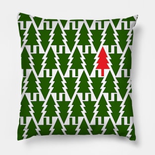Modern Christmas Tree Pattern - green, white, red Pillow