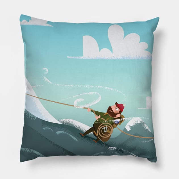 Cartoon Rock Climber Pillow by nickemporium1