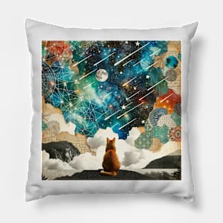 Cosmic Feline Dreamscape Pillow