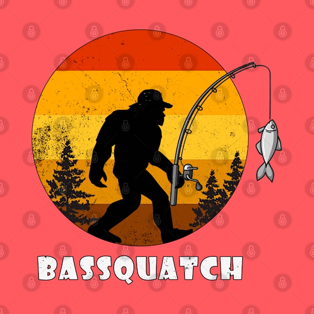 Bassquatch Funny Fishing Sasquatch Bigfoot Retro by Jose Luiz Filho