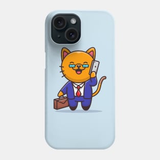 Cat Businessman With Phone Phone Case