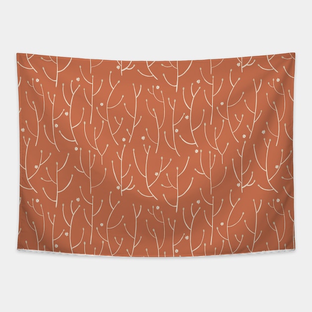 Branches pattern in orange Tapestry by Happy Mouse Studio