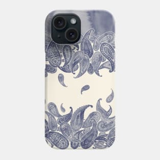 Monochrome Paisley Rain in Blue and Cream Phone Case