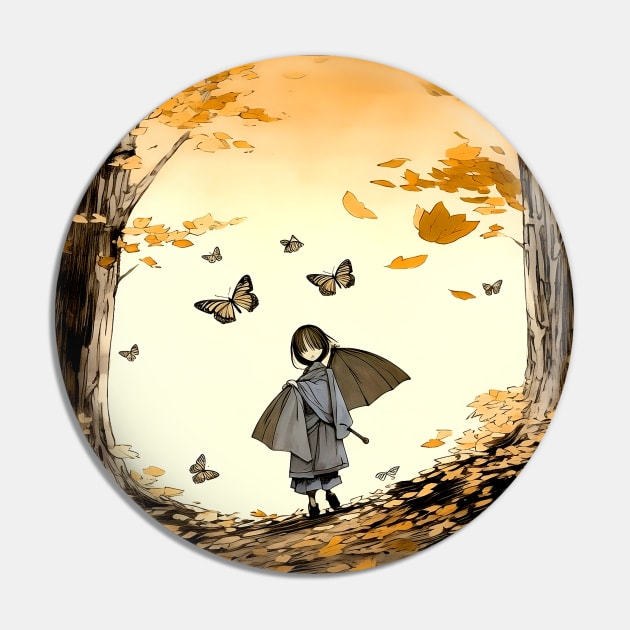 Autumn: Autumn Girl on a Dark Background Pin by Puff Sumo