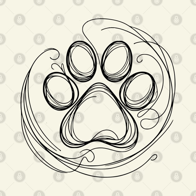 Cute dog paw print mono line pet footprint minimal design, pet paw print by Collagedream