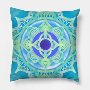 AQUA LOTUS SKY MANDALA, FLOWER LEAF MANDALA, TURQUOISE LOVERS MANDALA Pillow