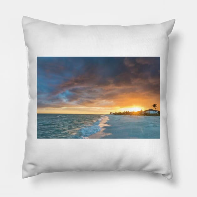 Sunset Clouds Over The Gulf Of Mexico On Sanibel Island Pillow by HammiltenJohn