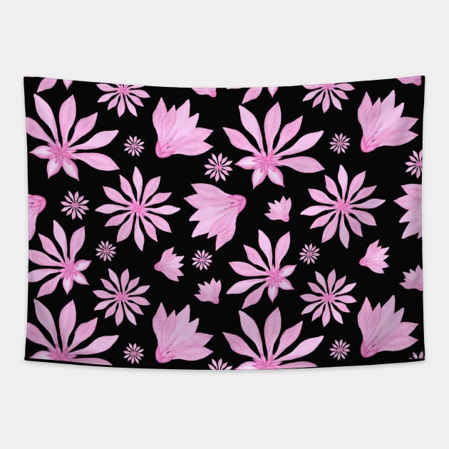 Blooming Pink flowers watercolor. Seamless pattern Tapestry by KateQR