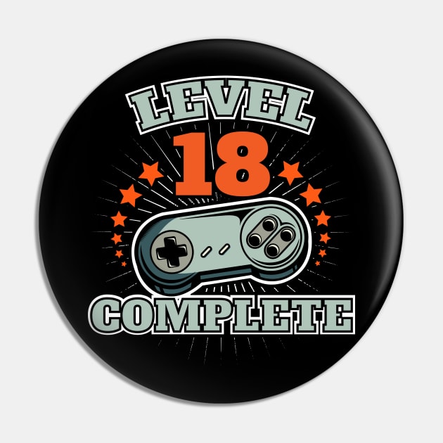 Level 18 Complete T-Shirt Gamer 18th Birthday Gift Pin by Acroxth