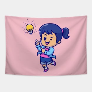 Cute Girl Get Idea Cartoon Tapestry