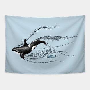 Orca and Salmon Doodle Tapestry