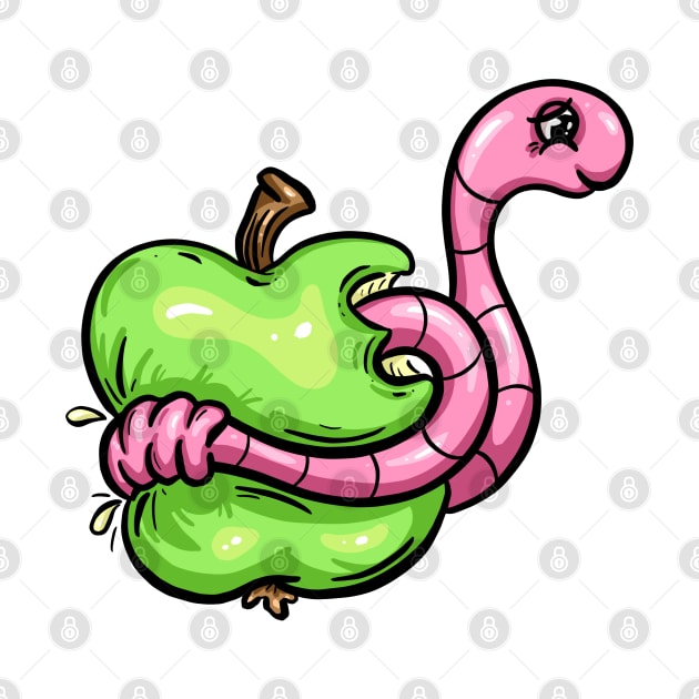 Worm in an Apple Cartoon Character Illustration by Squeeb Creative