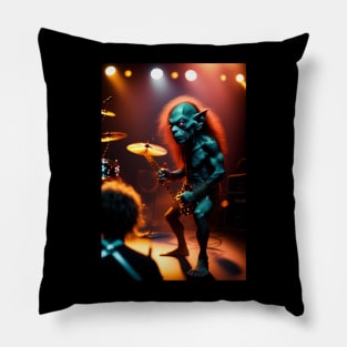 Funny Gollum playing in a heavy metal band graphic design artwork Pillow