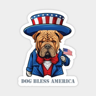 Funny 4th of July Chinese Shar Pei Dog Bless America Magnet