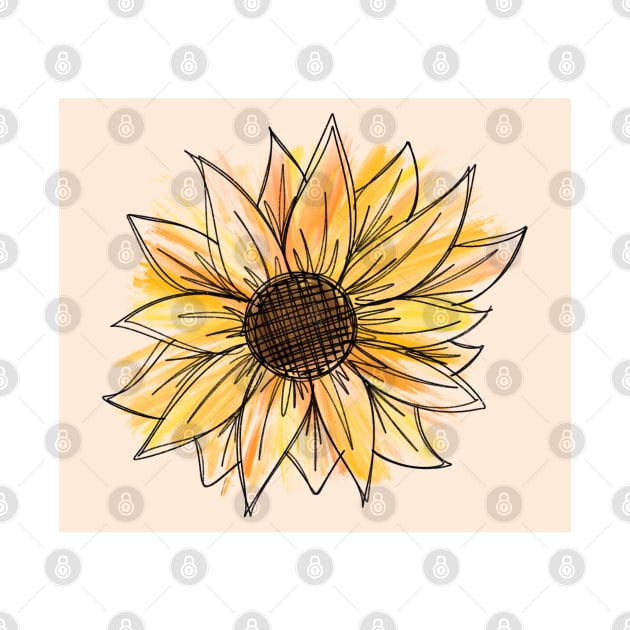 Golden Watercolor Sunflower by ontheoutside