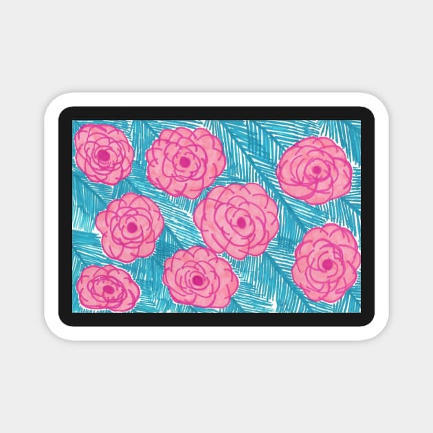 Palm Leaves and Roses Tropical Print Magnet by DanielleGensler