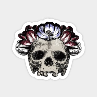 Skull with Tulip Flower Crown - CreateArtHistory Magnet