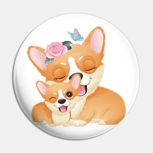 Cute little corgi mother and baby tshirt Pin