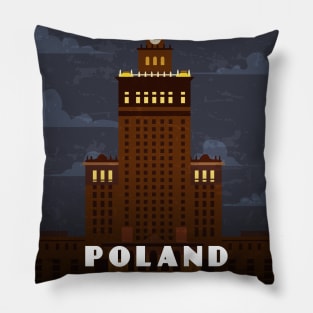 Warsaw, Poland. Retro travel poster Pillow