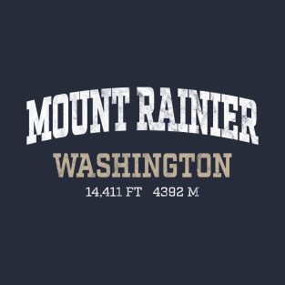 Mount Rainier Washington 14er White Vintage Arch T-Shirt