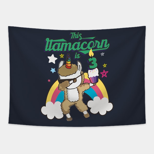 Dabbing Llamacorn Alpaca Llama Unicorn 3RD Birthday Tapestry by porcodiseno