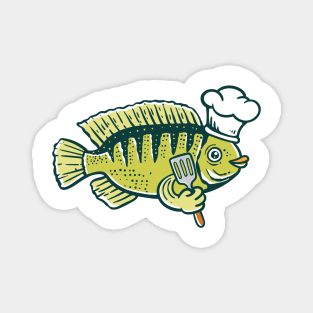 illustration of a fish wearing a chef's hat and holding a spatula Magnet