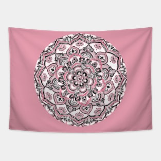 Magical Mandala in Monochrome + Pink Tapestry