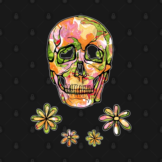 Floral skull with hippie 70s flowers by NadiaChevrel