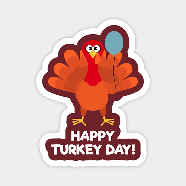 Happy Turkey Day With Turkey Holding a Balloons Magnet by Dendisme_Art