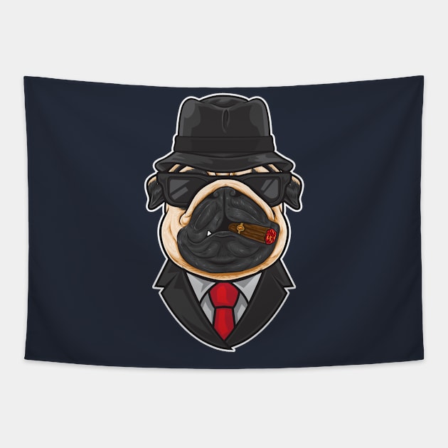 Mafia Pug Smoking Illustration Tapestry by AST