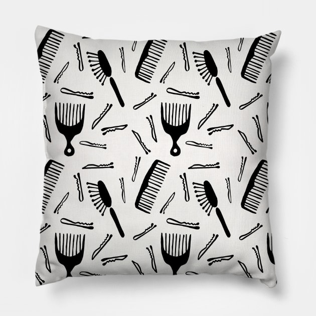 Good Hair Day Black Pillow by CatCoq