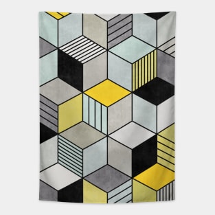 Colorful Concrete Cubes 2 - Yellow, Blue, Grey Tapestry