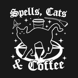 Spells Cats and Coffee - Gothic Pastel Goth Cat Lover Witch T-Shirt