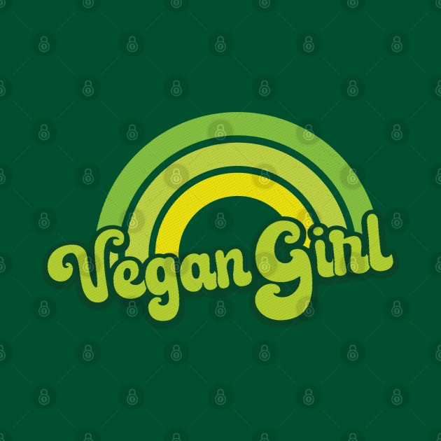 Vegan Girl Retro Rainbow Green by Jitterfly