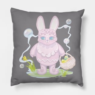 Easter pink bunny with a basket of eggs Pillow