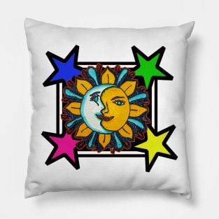 Sun and Moon together with stars Pillow