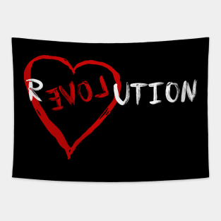 LOVE REVOLUTION red heart white script Tapestry