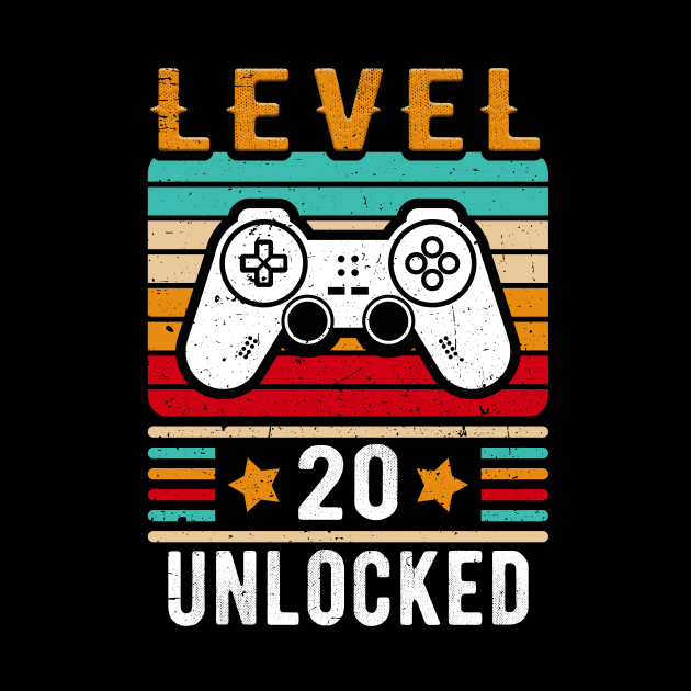 Level 20 Unlocked Birthday Retro Vintage Gamer Fun by Foxxy Merch