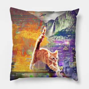 vaporwave cat Pillow