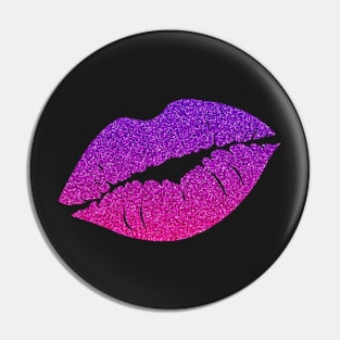 Bright Pink Purple Ombre Faux Glitter Lips Pin