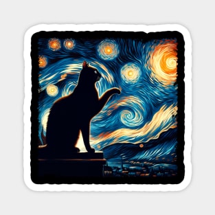 Starry Night Cat Tee Celestial Feline Elegance Magnet